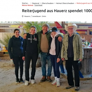Reiterjugend aus Hauerz spendet 1000 € für guten Zweck 🐴