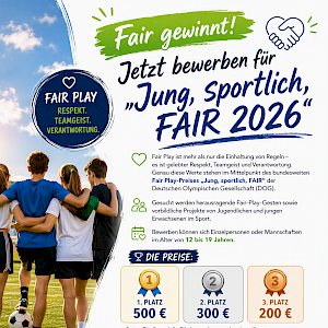 Deutsche Olympische Gesellschaft (DOG): Fair gewinnt! Jetzt bewerben für „Jung, sportlich, FAIR 2026“ 💙💚